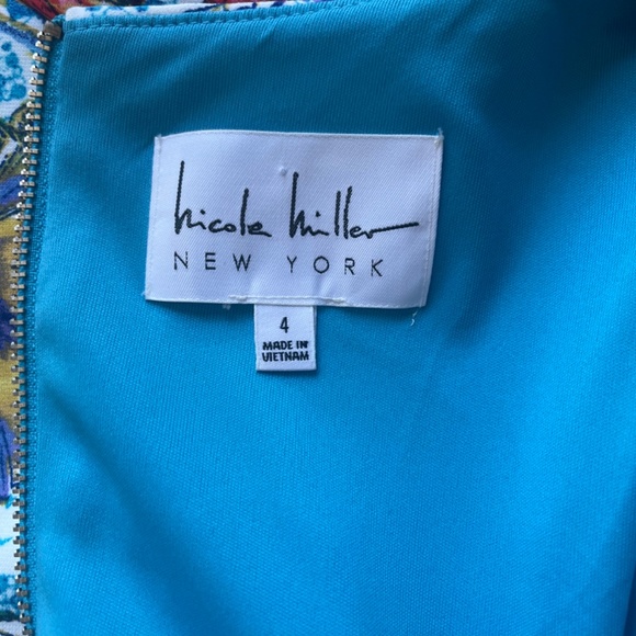 NICOLE MILLER Floral-Print Leaf‎ Turquoise Cold-Shoulder Sheath Cocktail Dress - Picture 14 of 15